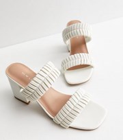 New Look White Leather-Look Plaited Double Strap Block Heel Mules